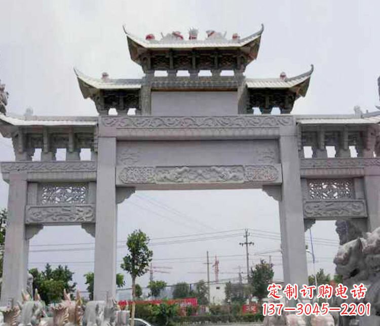泸州中领雕塑-三门牌坊大理石石雕