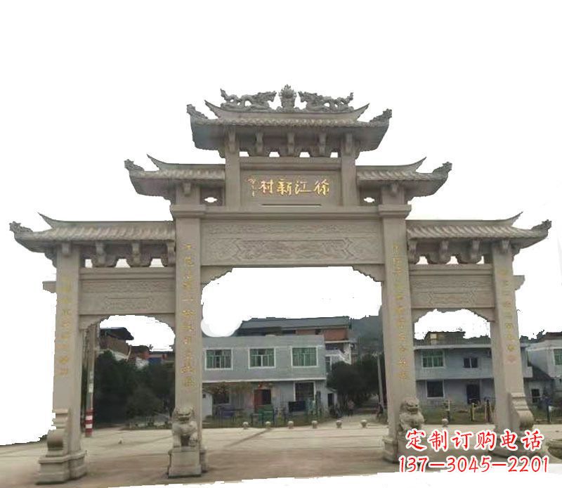 泸州三门牌坊仿古石雕,雕刻精美传承传统