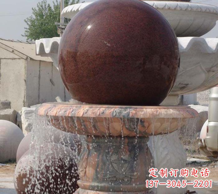泸州石来运转小型风水球喷泉石雕