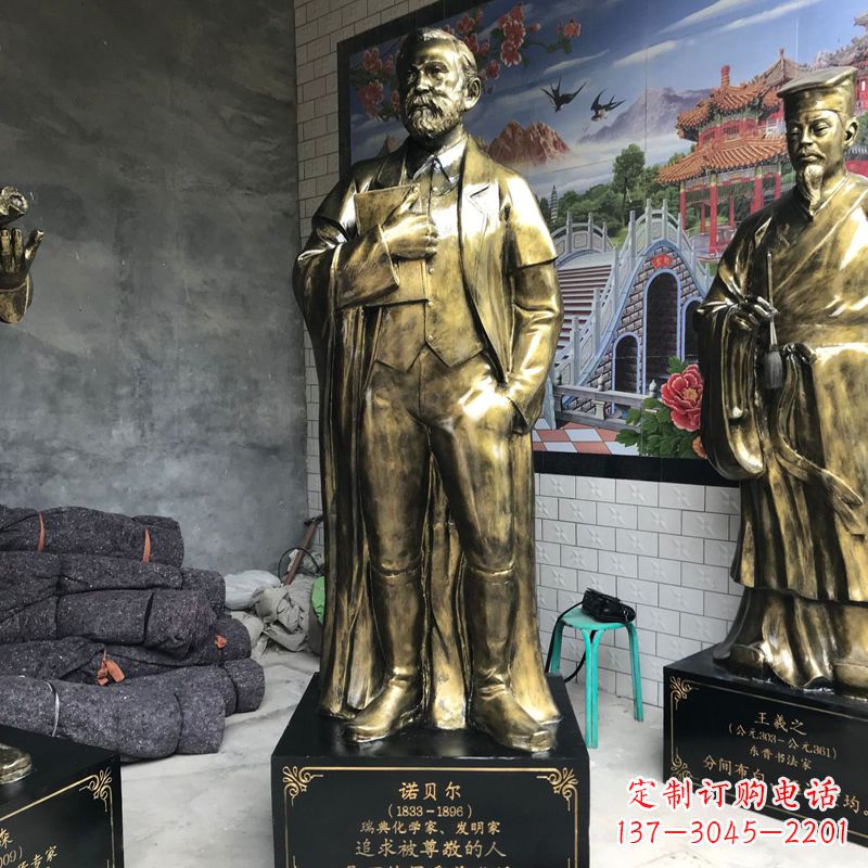 泸州世界名人瑞典著名化学家诺贝尔仿铜雕像