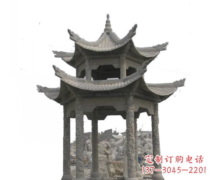 泸州双层仿古石雕凉亭 (2)