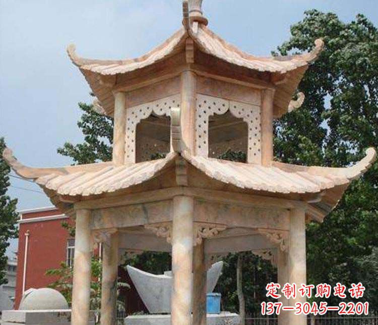 泸州双层晚霞红凉亭石雕