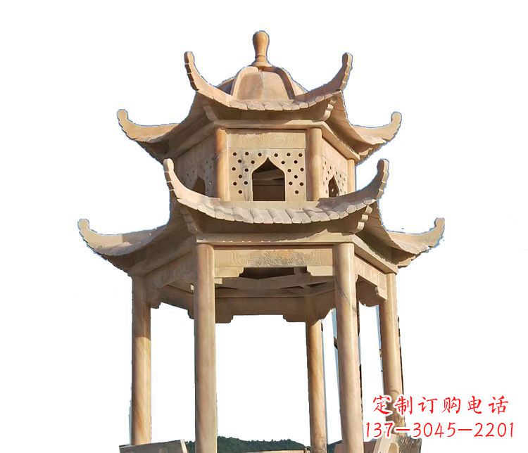 泸州双层晚霞红凉亭石雕 (2)