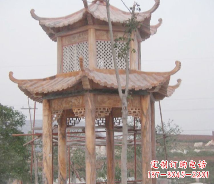 泸州双层晚霞红石凉亭石雕 (2)