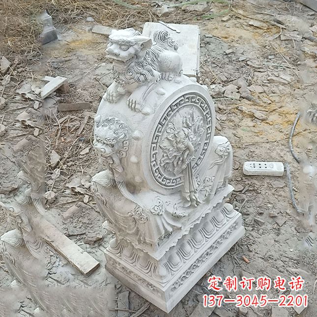 泸州双龙石雕门墩汉白玉狮子头