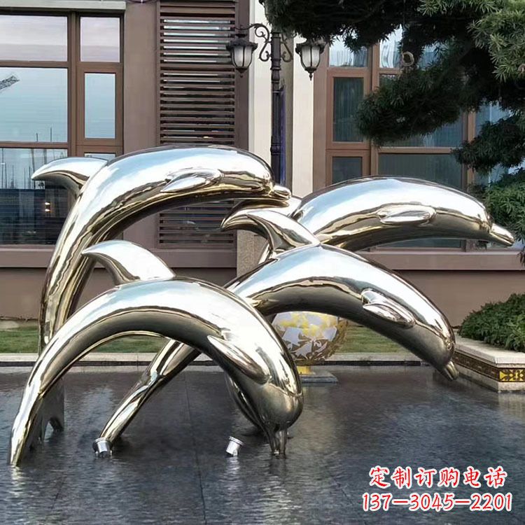 泸州水景不锈钢海豚雕塑-城市广场创意动物雕塑