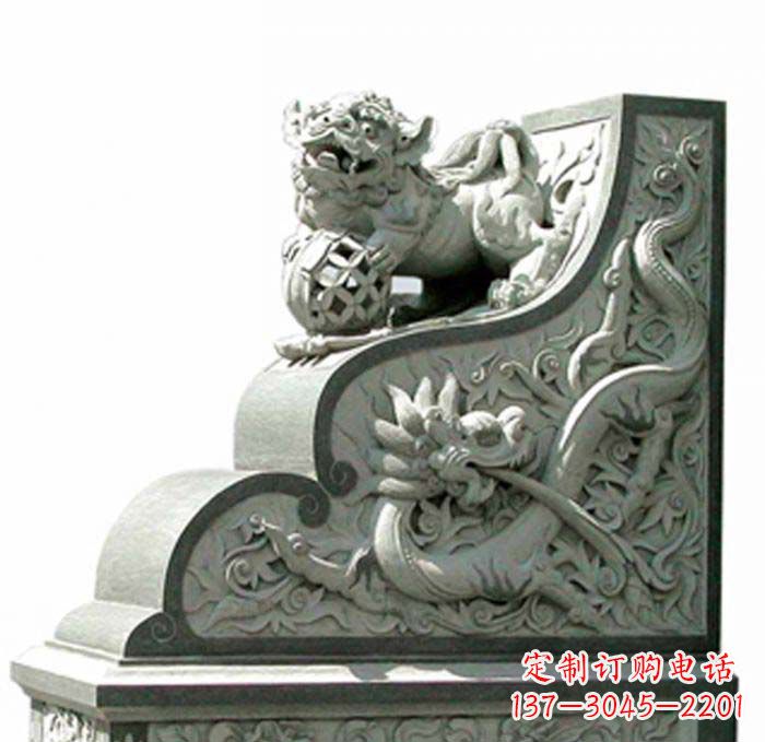 泸州寺庙景观玩绣球狮子石雕门墩