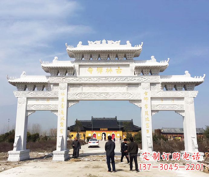 泸州寺庙三门五楼石牌坊石雕_2