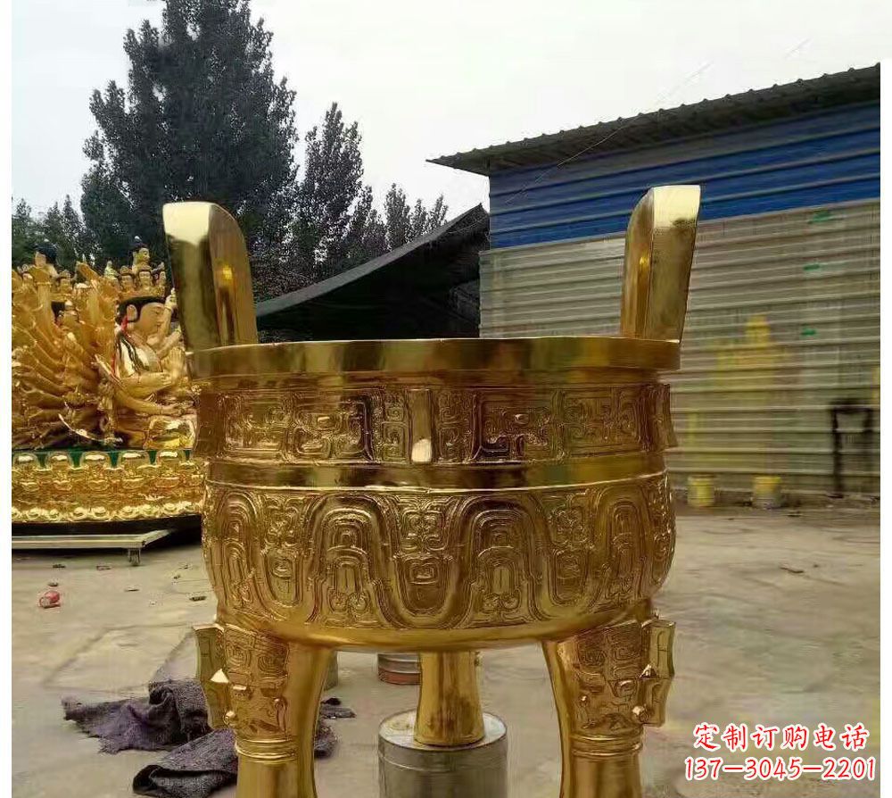 泸州寺庙三足圆形香炉铜雕