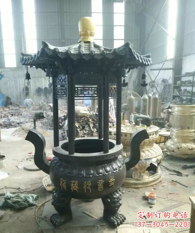 泸州寺庙圆香炉铜雕 (2)