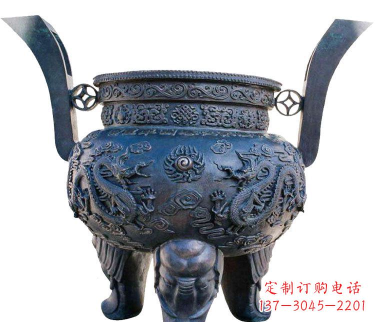 泸州寺庙圆形三足鼎铜雕香炉
