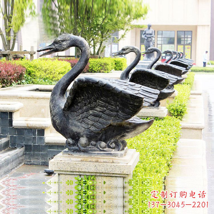 泸州天鹅铜雕喷水喷泉-纯铜铸造公园水渠水景动物雕塑