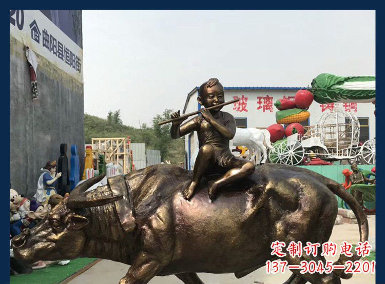 泸州田园铜雕木头骑黄牛动物雕塑