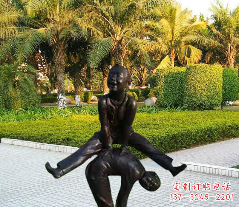 泸州跳山羊的儿童铜雕