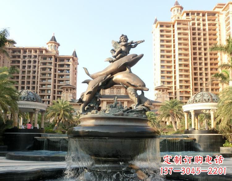 泸州跳跃的海豚和小天使喷泉铜雕