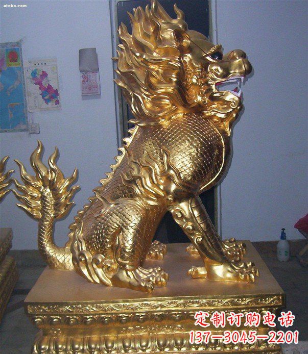 泸州贴金麒麟招财神兽铜雕