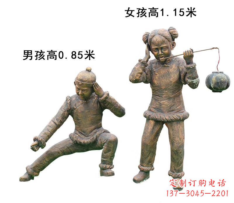 泸州铜雕放鞭炮的儿童童趣雕塑
