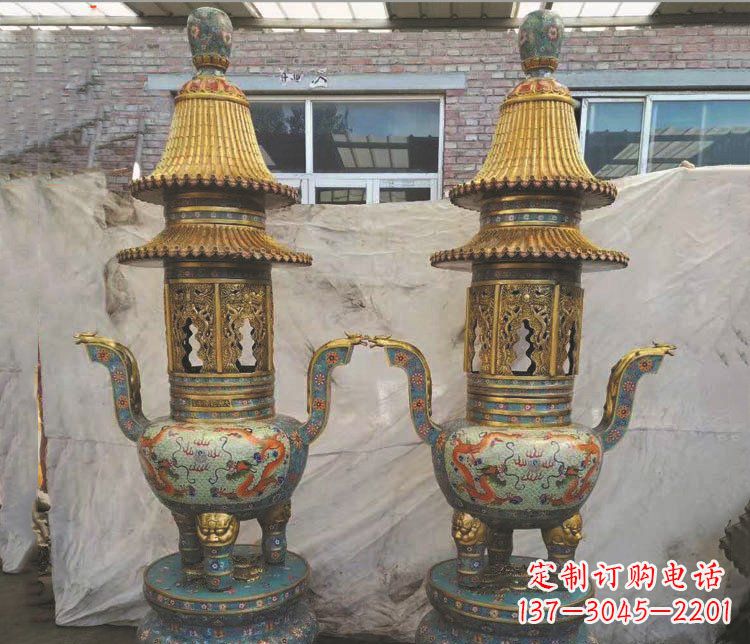 泸州铜雕景泰蓝香炉雕塑摆件