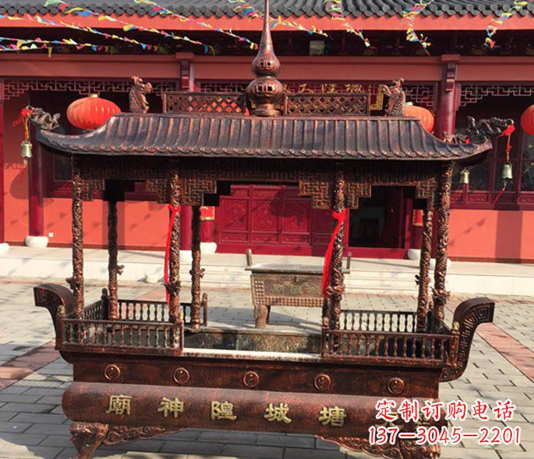 泸州铜雕寺庙佛光普照香炉雕塑摆件