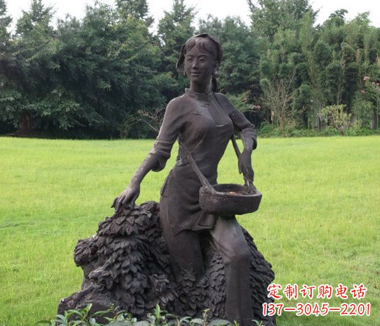 泸州铜雕园林采茶女孩人物雕塑