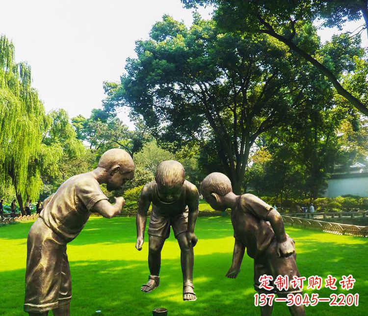 泸州铜雕园林玩陀螺儿童雕塑