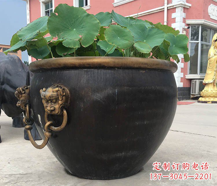 泸州铜雕圆形荷花水缸雕塑 (3)