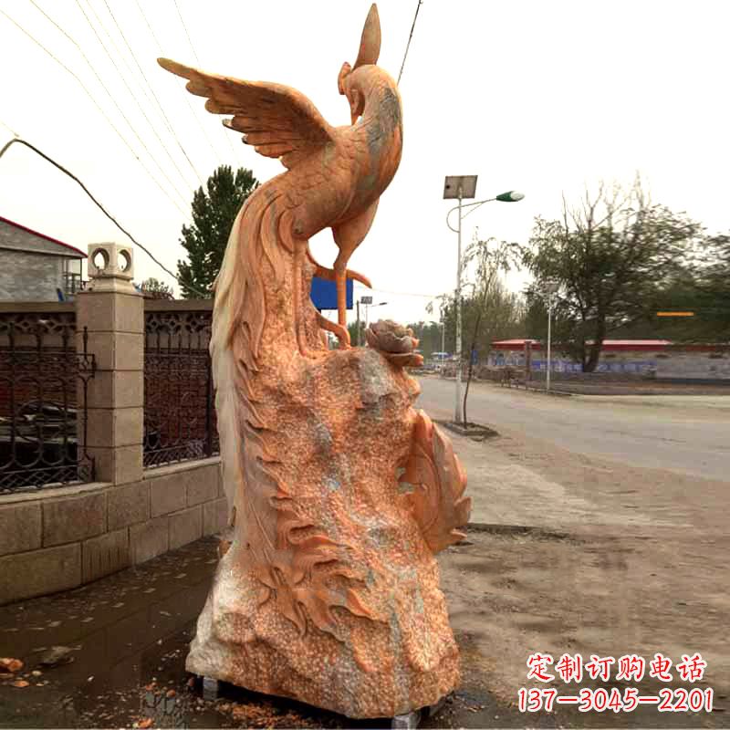 泸州晚霞红大理石瑞鸟凤凰雕塑