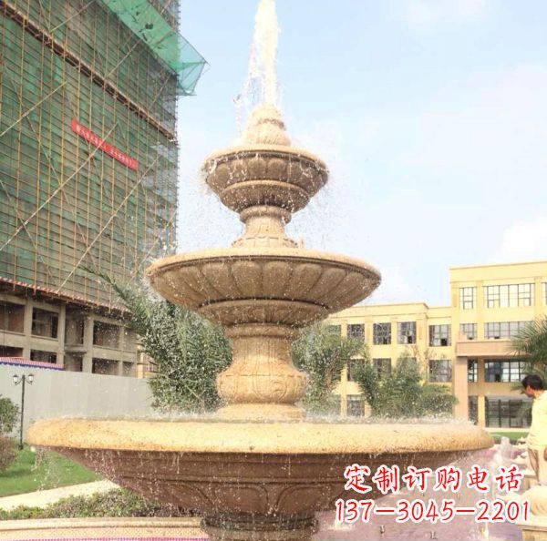 泸州晚霞红大型多层喷泉石雕