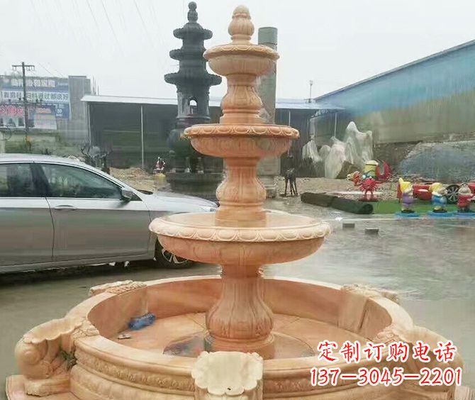 泸州晚霞红多层大型石雕喷泉 (3)