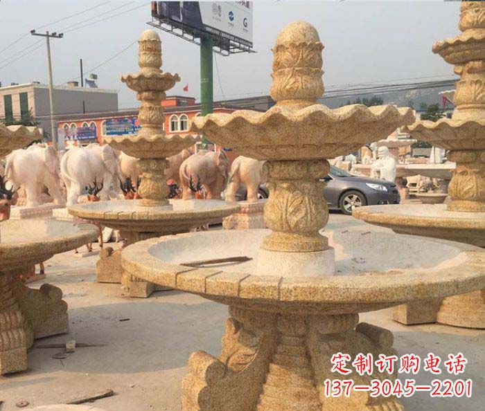泸州晚霞红多层大型石雕喷泉