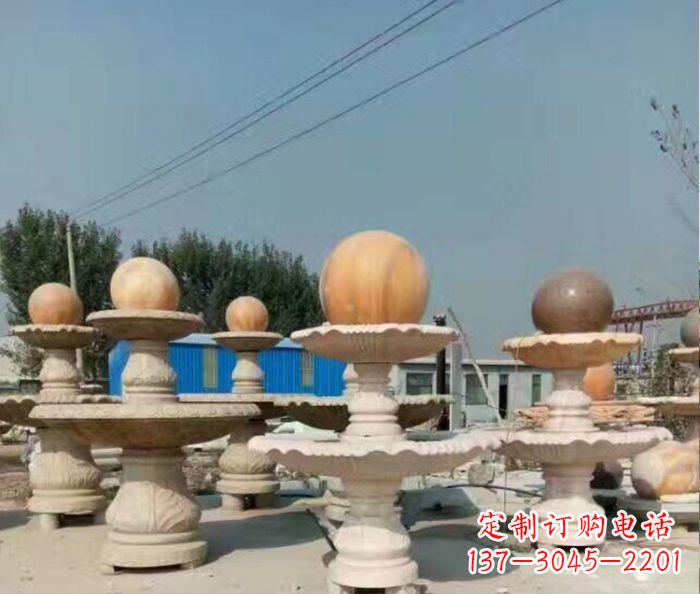 泸州晚霞红多层风水球喷泉石雕