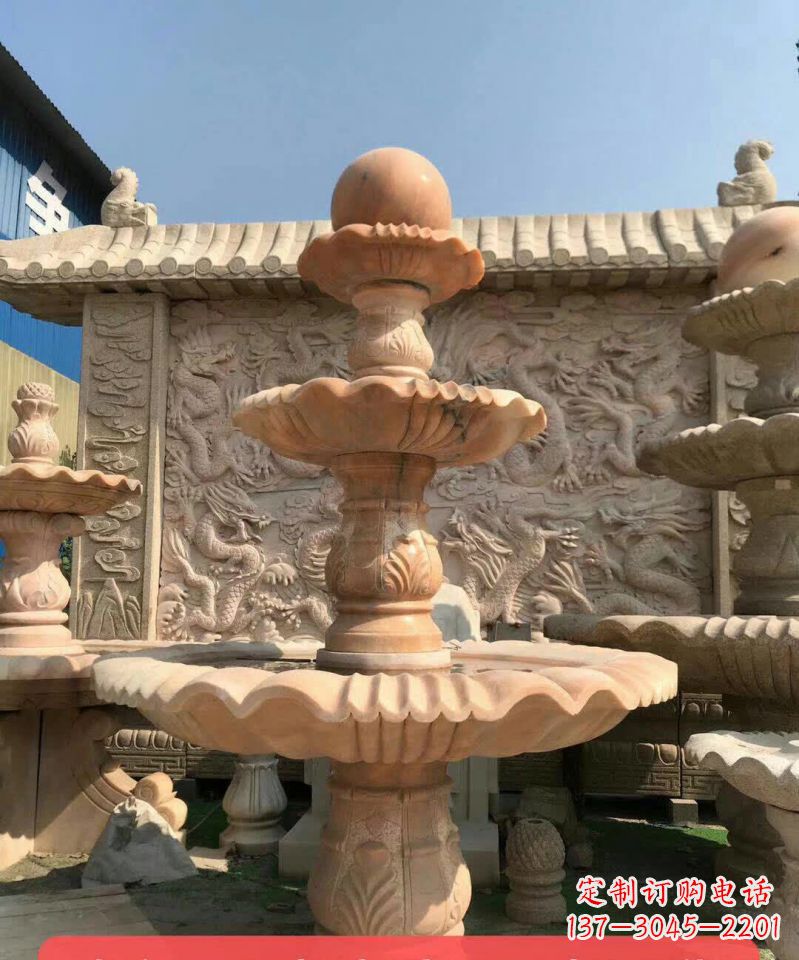 泸州晚霞红风水球石雕喷泉