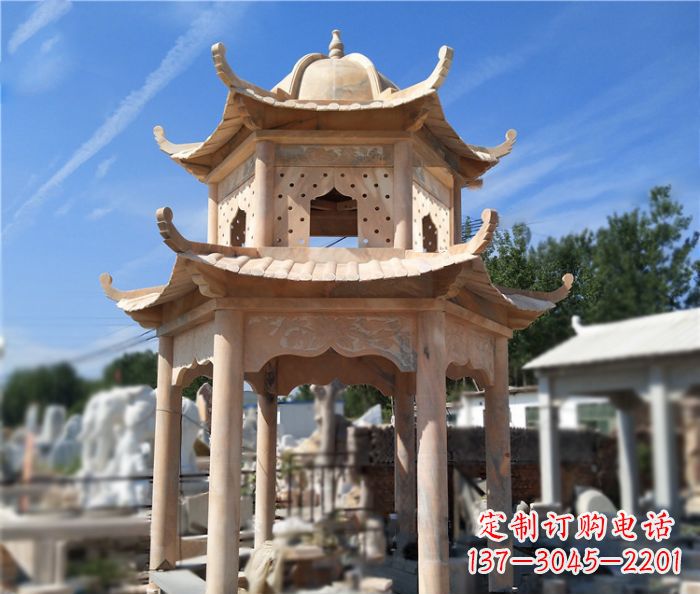 泸州晚霞红公园双层六角凉亭石雕