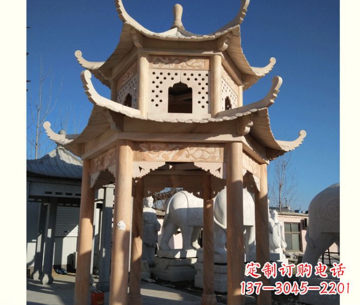 泸州晚霞红公园双层六角凉亭石雕 (2)