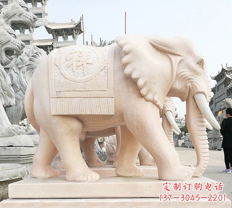 泸州晚霞红吉祥如意大象石雕