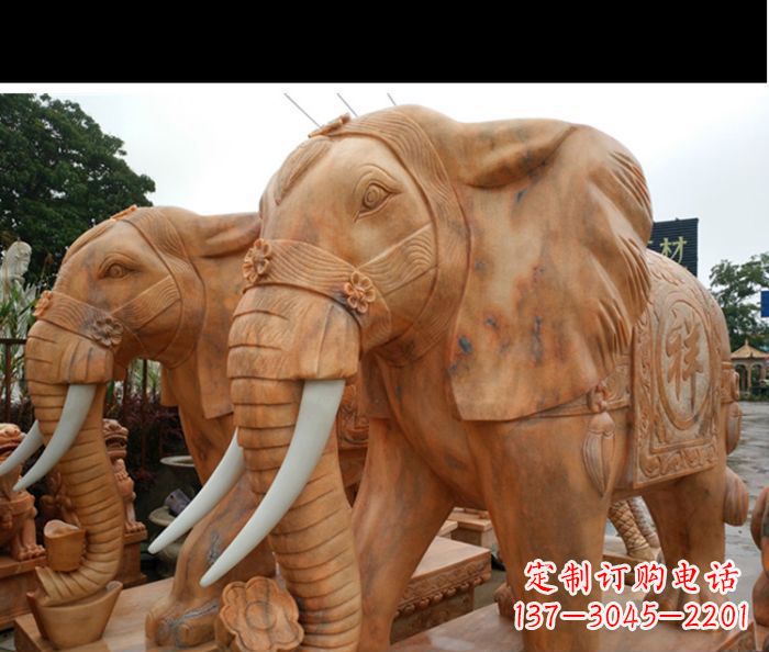 泸州晚霞红吉祥如意门口镇宅招财大象石雕 (3)