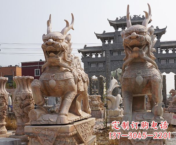 泸州晚霞红瑞兽麒麟石雕 (2)