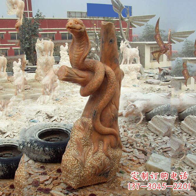 泸州晚霞红蛇石雕-12生肖动物雕塑