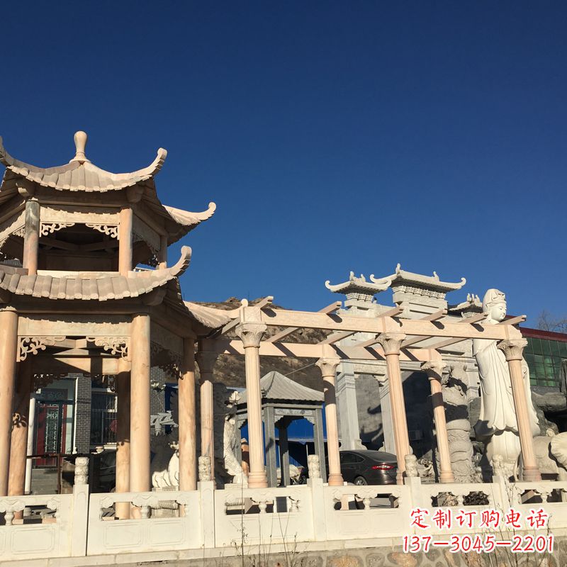 泸州晚霞红石雕凉亭花架