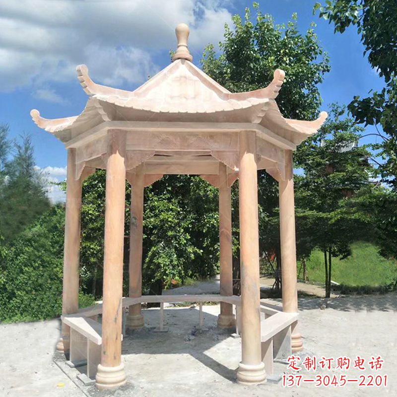 泸州晚霞红庭院石凉亭