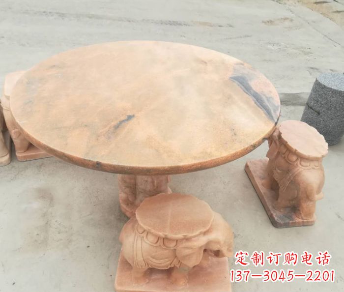 泸州晚霞红小象桌凳别墅石雕 (4)