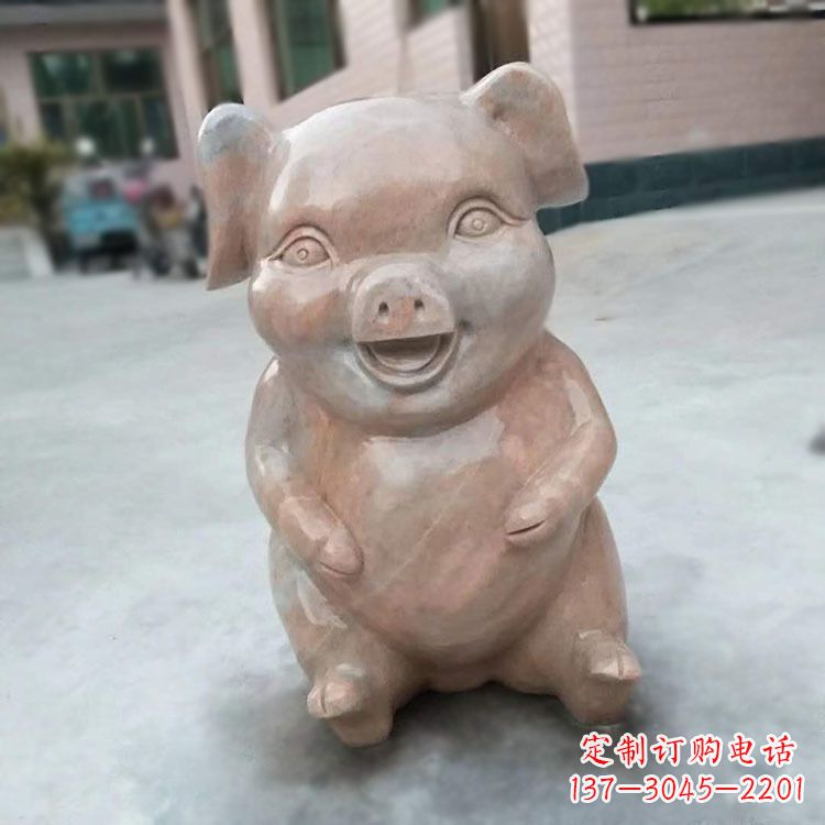泸州喜庆的石雕猪-晚霞红大理石生肖动物雕塑
