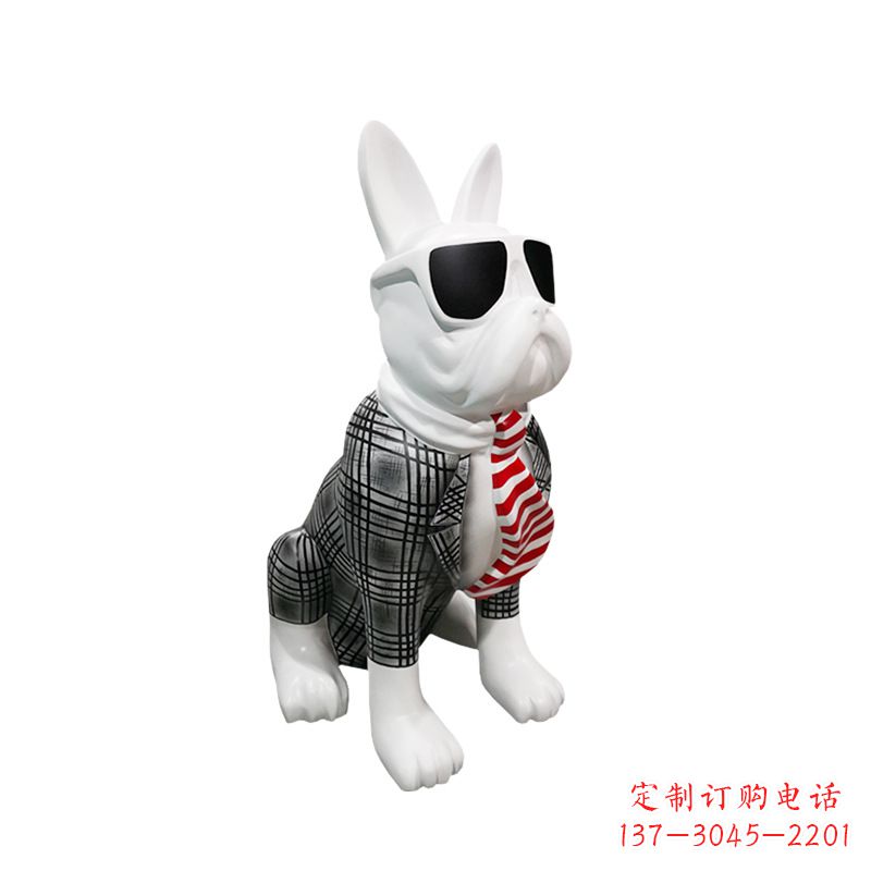 泸州系领带戴墨镜的狗雕塑,商场超市美陈斗牛犬摆件