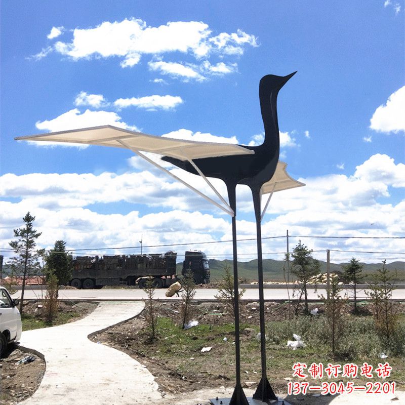 泸州仙鹤不锈钢遮阳亭景观雕塑