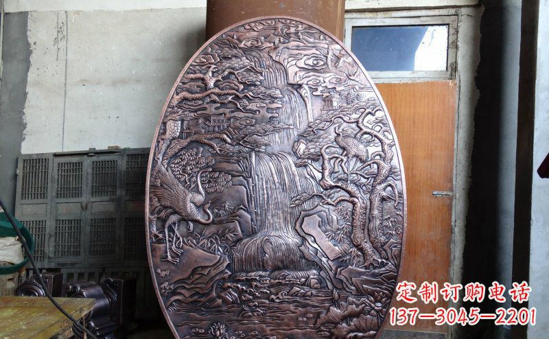 泸州仙鹤松林瀑布古代园林景观铜浮雕