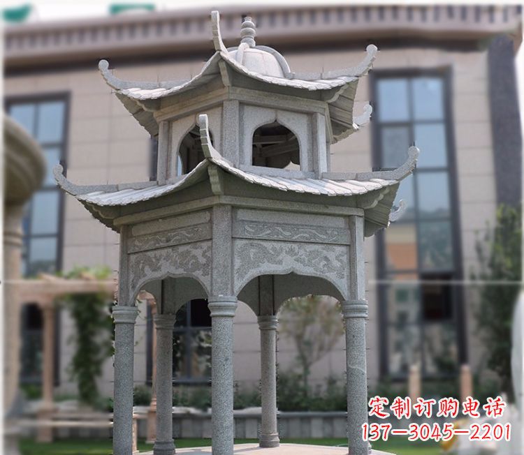 泸州小区大理石六角石雕双层凉亭