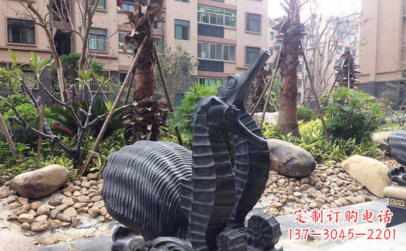 泸州小区海马动物玻璃钢仿铜雕塑