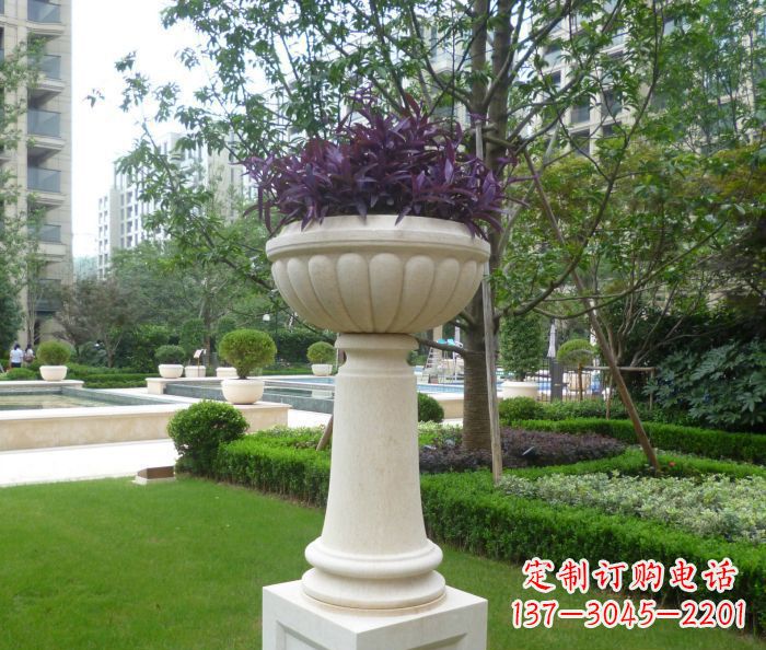 泸州小区景观汉白玉花盆石雕 (2)