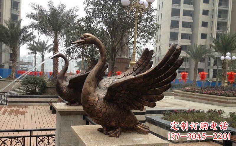 泸州小区喷水天鹅动物铜雕
