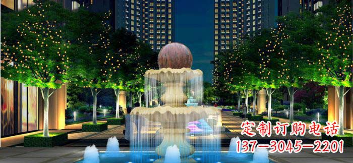 泸州小区石来运转风水球石雕喷泉